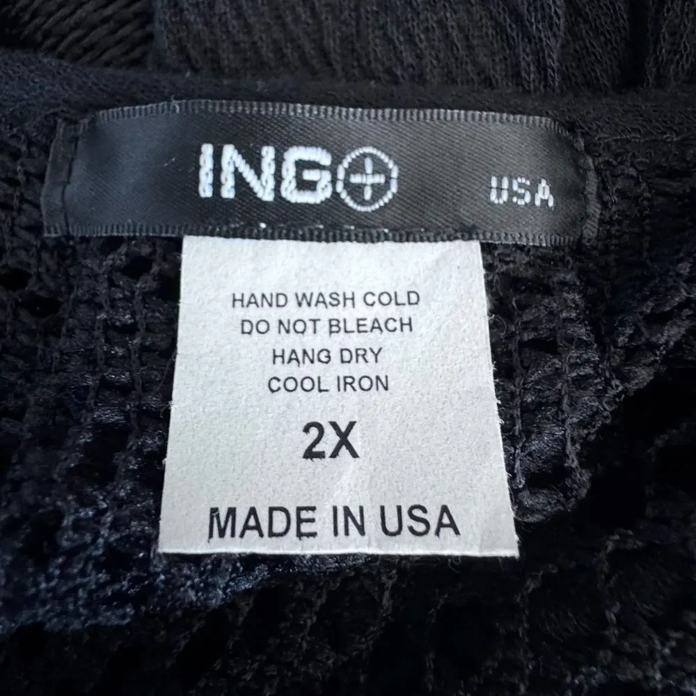 Ing Black Open-Front Sweater Lace Back Made in USA SZ 2X